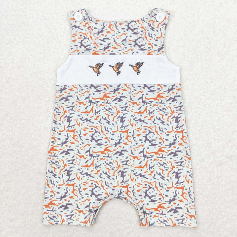 SR1743 Embroidery Mallard Camo Orange Baby Boys Romper