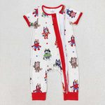 SR1792 Cartoon Hero Blue Dog Red Baby Zip Romper Sleepers