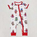 SR1792 Cartoon Hero Blue Dog Red Baby Zip Romper Sleepers