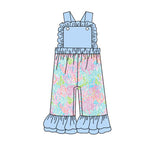 Preorder 05.15 SR1808 Flower Lilly Sky Blue Girl's Jumpsuit