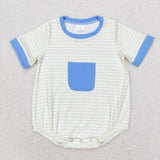 SR1840 Blue Stripe Pocket Baby Boys Romper