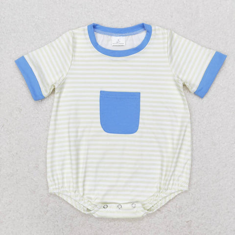 SR1840 Blue Stripe Pocket Baby Boys Romper