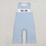 SR1868 Dog Blue Stripe Baby Boys Romper