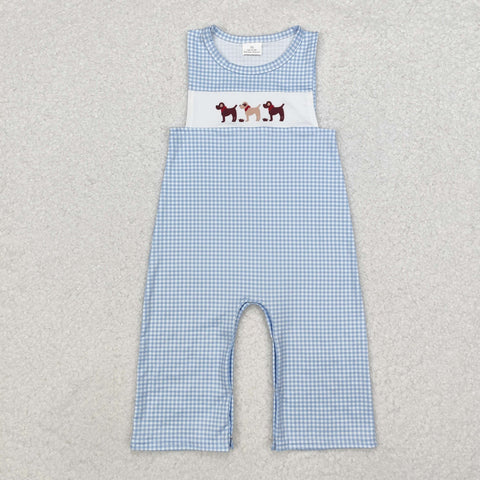 SR1868 Dog Blue Stripe Baby Boys Romper