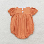 SR1879 Embroidery Pumpkin Orange Plaid Baby Boys Romper