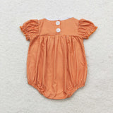 SR1879 Embroidery Pumpkin Orange Plaid Baby Boys Romper