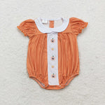 SR1879 Embroidery Pumpkin Orange Plaid Baby Boys Romper