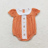 SR1879 Embroidery Pumpkin Orange Plaid Baby Boys Romper