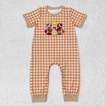 SR1887 Embroidery Thanksgiving Turkey Football Baby Boy Romper