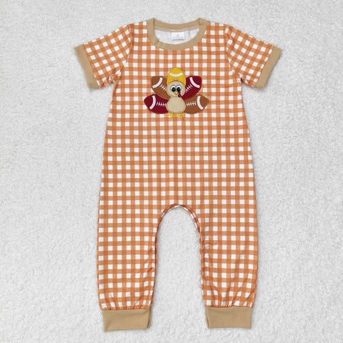 SR1887 Embroidery Thanksgiving Turkey Football Baby Boy Romper