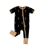 SR1896 Bamboo Elk Deer Black Baby Zip Romper Sleepers Boy