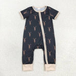 SR1896 Bamboo Elk Deer Black Baby Zip Romper Sleepers Boy