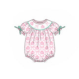 SR1904 Embroidery Pumpkin Bow Mint Plaid Pink Baby Girls Bubbles Romper