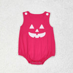 SR1925 Embroidery Halloween Pumpkin Pink Baby Girl Romper