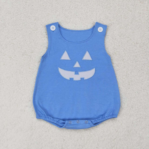 SR1926 Embroidery Halloween Pumpkin Blue Baby Boy Romper