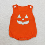 LR1704 Embroidery Halloween Pumpkin 2 pcs Baby Boy Romper Set