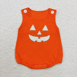 LR1704 Embroidery Halloween Pumpkin 2 pcs Baby Boy Romper Set