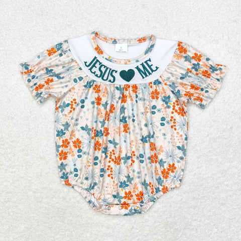 SR1941 Embroidery Jesus Love Me Flower Baby Bubble Romper