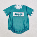 SR1942 Child of GOD Green Plaid Baby Bubble Romper