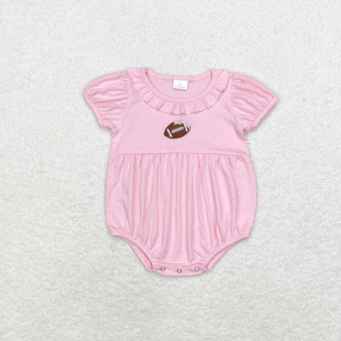 SR1945 Embroidery Football Pink Baby Girl Bubble Romper