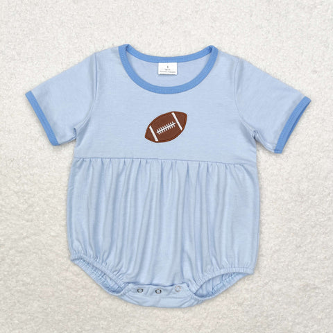 SR1946 Embroidery Football Sky Blue Baby Boy Bubble Romper