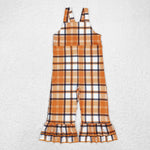 SR1953 Autumn Orange Plaid Girl's Jumpsuit