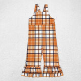 SR1953 Autumn Orange Plaid Girl's Jumpsuit