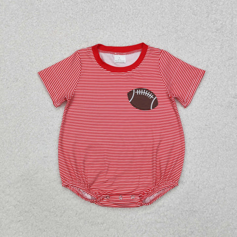 SR1956 Embroidery Baseball Red Stripe Baby Girl Romper