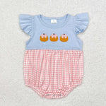 SR1962 Embroidery Pumpkin Plaid Baby Girl Bubble Romper