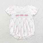 SR1967 Embroidery Coquette Bows Pink Baby Girl Bubble Romper