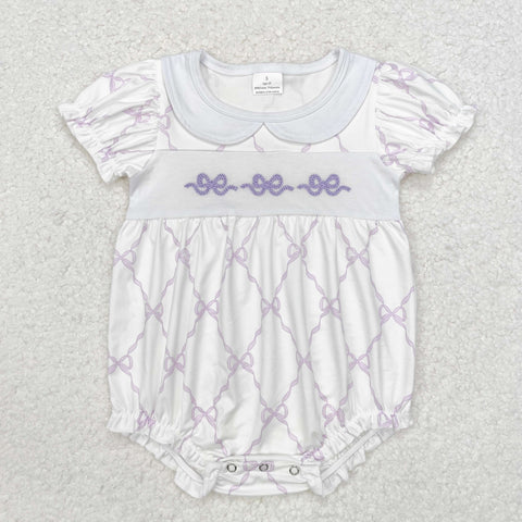 SR1968 Embroidery Coquette Bows Purple Baby Girl Bubble Romper