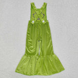 SR2013 Embroidery Christmas Green Animal Velvet Girl's Jumpsuit