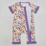 SR2019 Mardi Gras Purple Baby Zipper Romper Sleepers