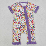 SR2019 Mardi Gras Purple Baby Zipper Romper Sleepers