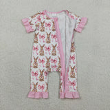 SR2020 Easter Rabbit Bows Baby Zipper Romper Sleepers