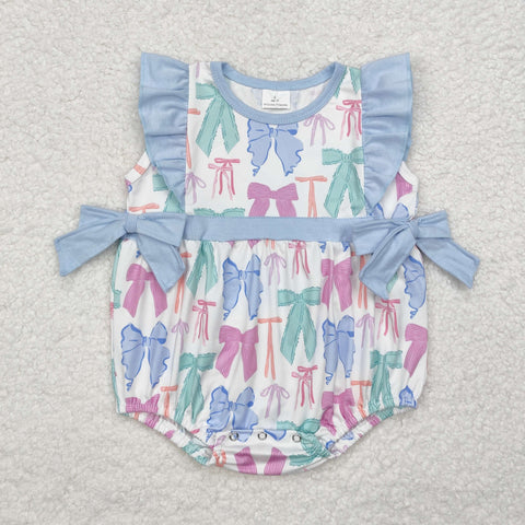 SR2027 Coquette Bows Blue Baby Girl Bubble Romper