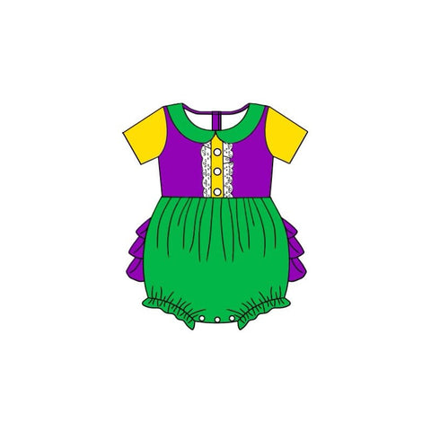 Preorder Notice SR2035 Mardi Gras Green Purple Baby Girl Romper