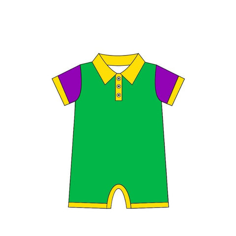 Preorder Notice SR2036 Mardi Gras Green Purple Polo Baby Boy Romper