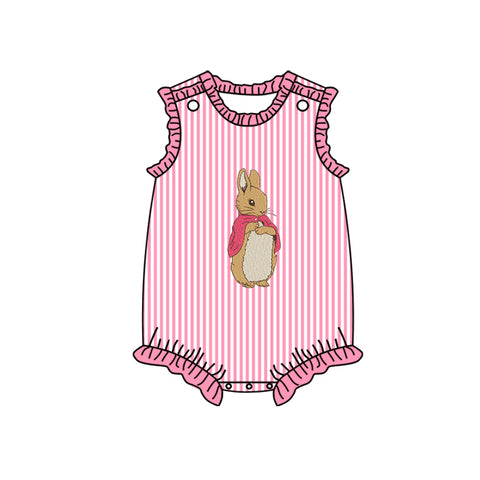 Preorder Notice SR2041 Easter Rabbit Pink Stripe Baby Girl Romper