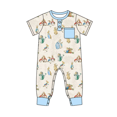 Preorder Notice SR2043 Cartoon Rabbit Blue Baby Boy Romper