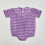 SR2060 Mardi Gras Crawfish Purple Plaid Smocked Baby Girl Bubble Romper