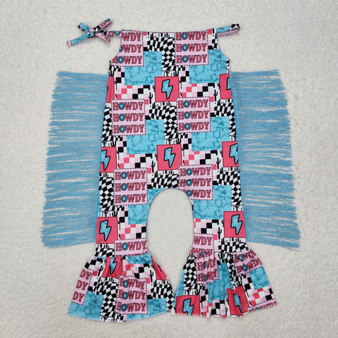 SR2090 Western Howdy Turquoise Tassel Baby Girl Romper