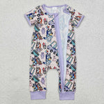 SR2095 Easter Cartoon Blue Dog Purple Baby Zipper Romper Sleepers