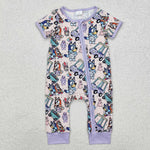 SR2095 Easter Cartoon Blue Dog Purple Baby Zipper Romper Sleepers