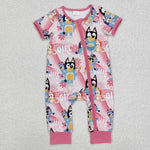 SR2105 Cartoon Blue Dog Flower Baby Zipper Romper Sleepers