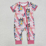 SR2105 Cartoon Blue Dog Flower Baby Zipper Romper Sleepers