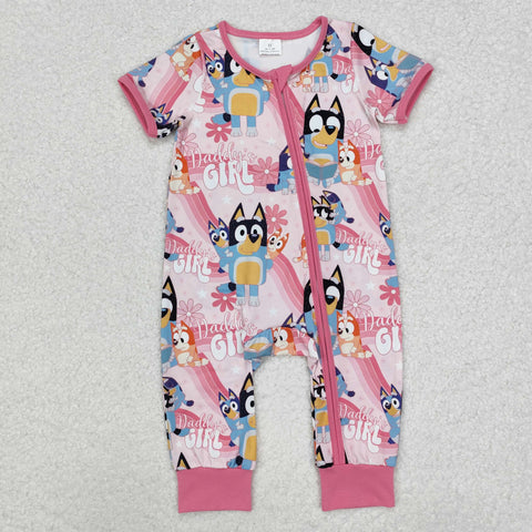 SR2105 Cartoon Blue Dog Flower Baby Zipper Romper Sleepers