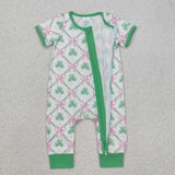 SR2109 St. Patrick Bows Green Baby Zipper Romper Sleepers
