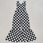 SR2111 Black Plaid Girl's Jumpsuit