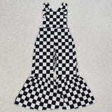 SR2111 Black Plaid Girl's Jumpsuit